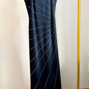 Chic Black Maxi Dress with Silver Detailing - Vintage 90s Y2K